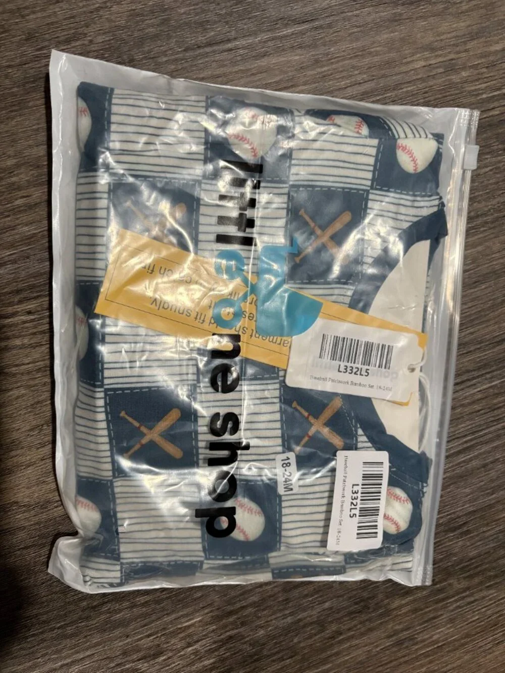 Little One Shop Baseball Patchwork Bamboo 2 piece set 18-24M NEW Pajamas